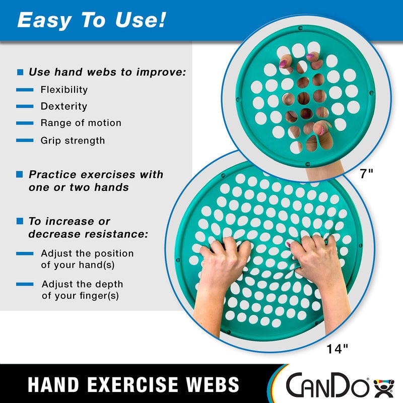 CanDo Hand Exercise Webs for Physical Therapy, Grip Strengthening, and Hand, Finger, Wrist Resistance Workouts, Portable Size, Latex Free, 7" Diameter, Green: Medium - Image 4